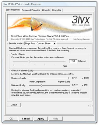 3ivx D4 4.5 for Windows - Constant Bitrate